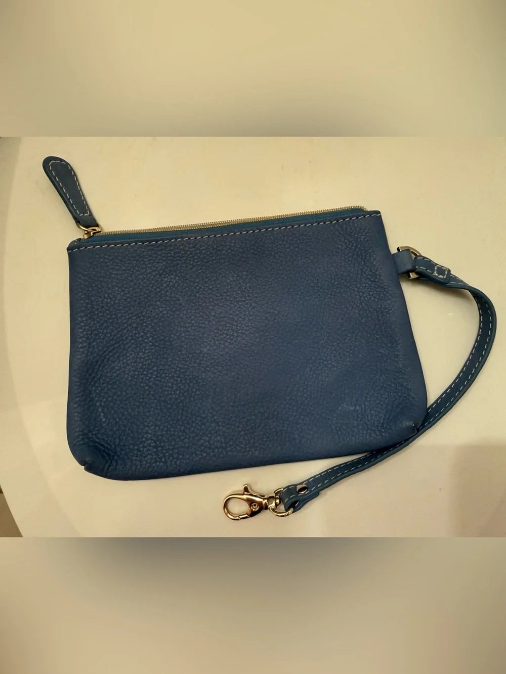 J. McLaughlin Blue Pebbled Leather Wristlet